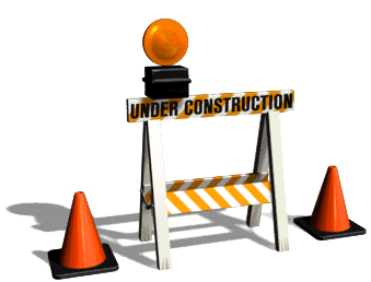 a gif of a construction site blockade, two traffic cones and a blinking orange light. text on the blockade reads 'under construction'